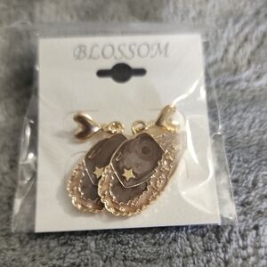 Blossom Gold-Tone Brown Cowboy Hat Charm Earrings